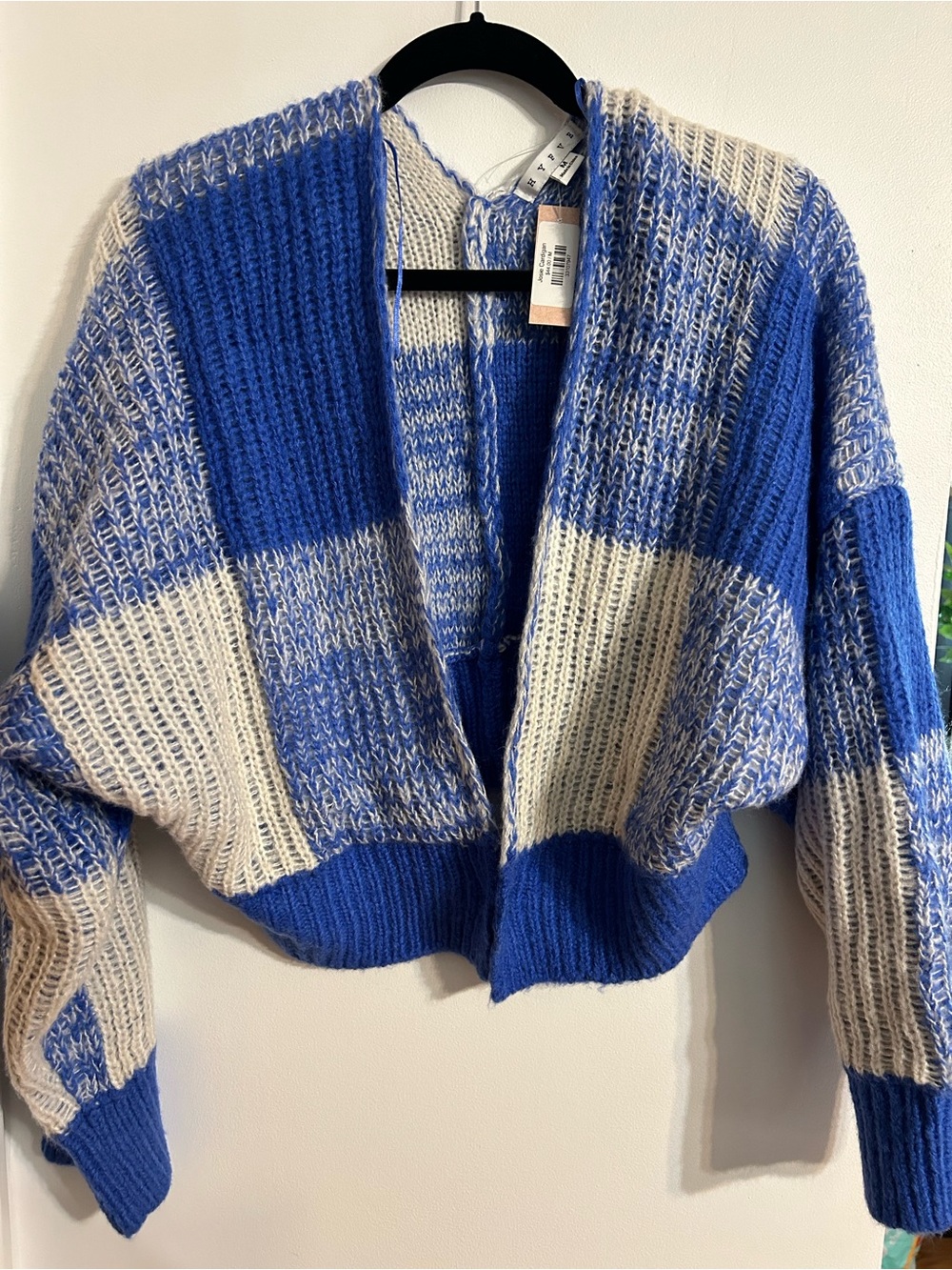 HYFVE Blue and Cream Patchwork Open-Front Knit Cardigan